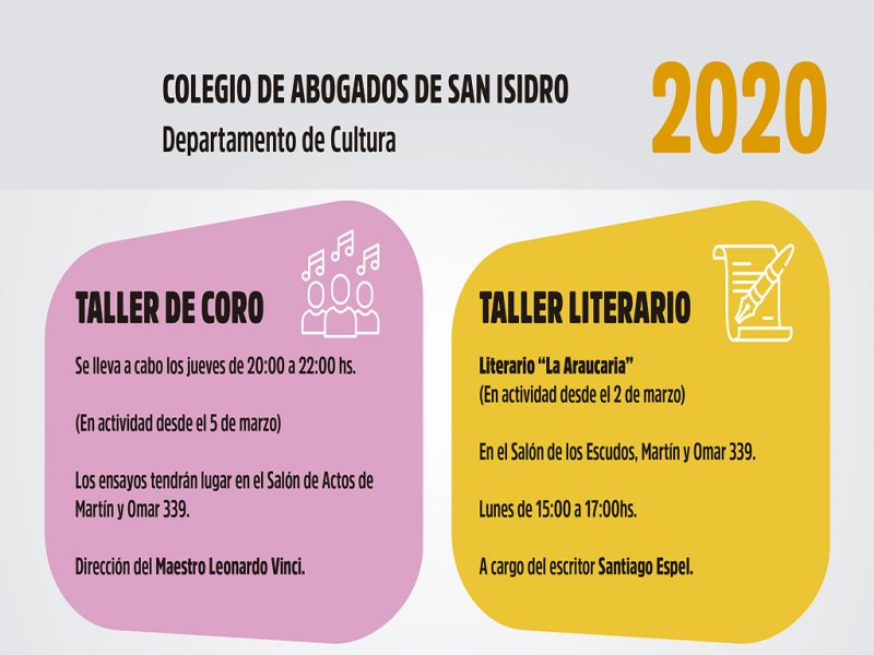 Días y horarios de los Talleres de Cultura  2020