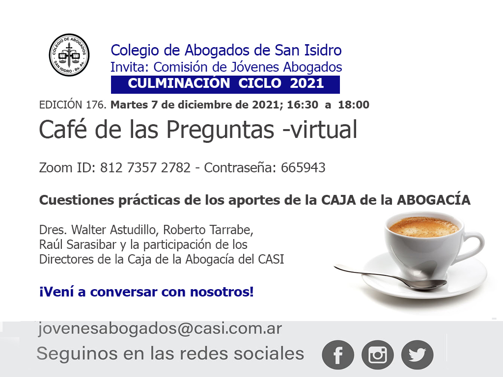 Café de las Preguntas -virtual- CLXXVI: 7 de diciembre de 2021, 16:30
