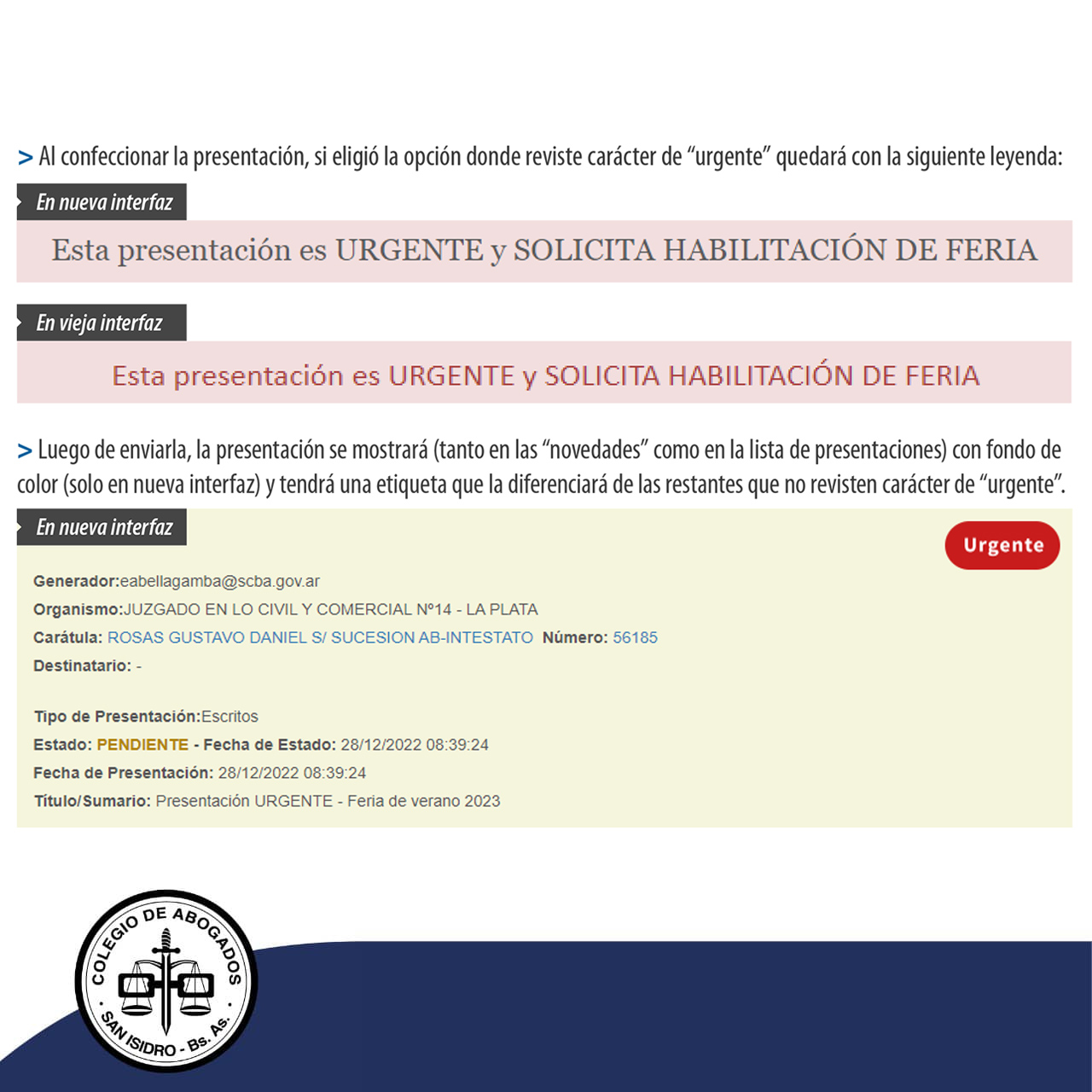 3[Feria Enero 2023] Presentaciones e inicios de causas con carácter de urgente  