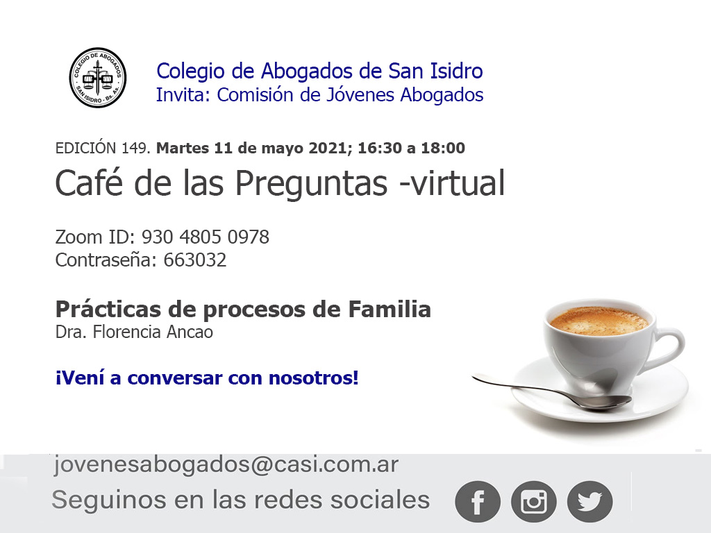 Café de las Preguntas -virtual- CXLIX: 11 de mayo de 2021, 16:30