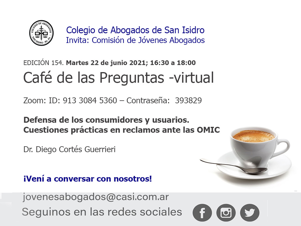 Café de las Preguntas -virtual- CLIV: 22 de junio de 2021, 16:30