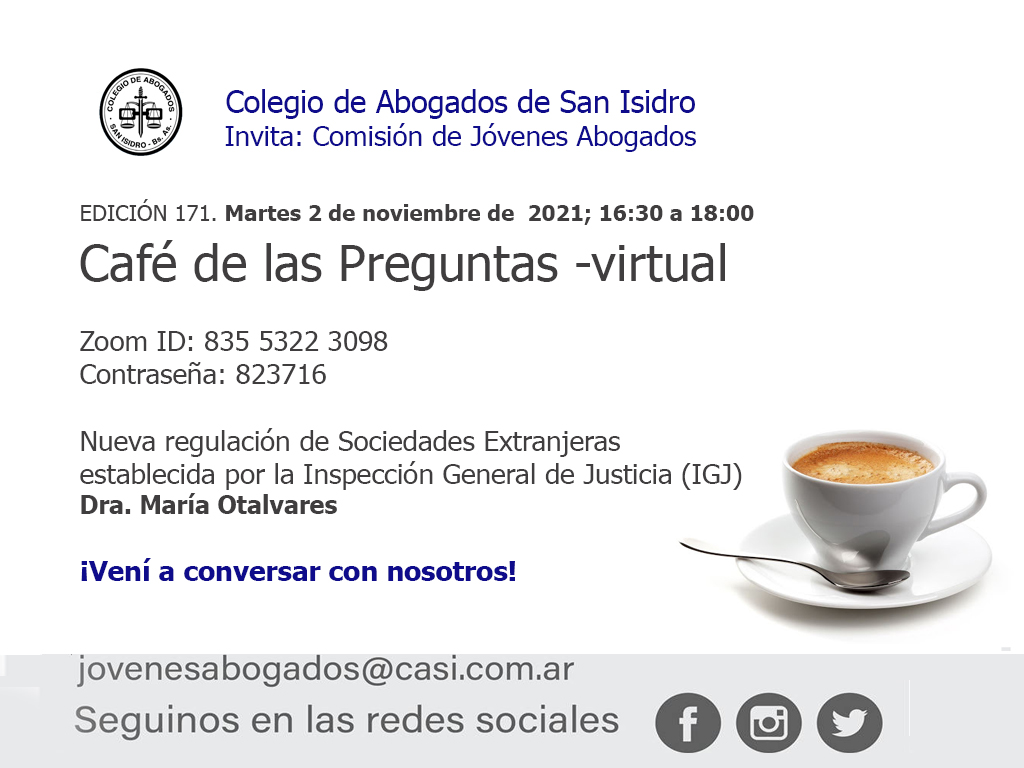 Café de las Preguntas -virtual- CLXXI: 2 de noviembre de 2021, 16:30