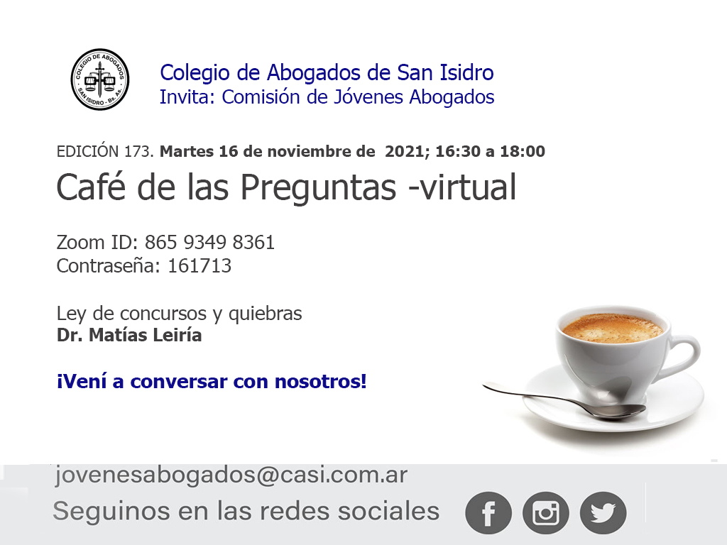 Café de las Preguntas -virtual- CLXXIII: 16 de noviembre de  2021, 16:30