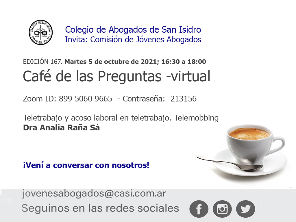 Café de las Preguntas -virtual- CLXVII: 5 de octubre de 2021, 16:30