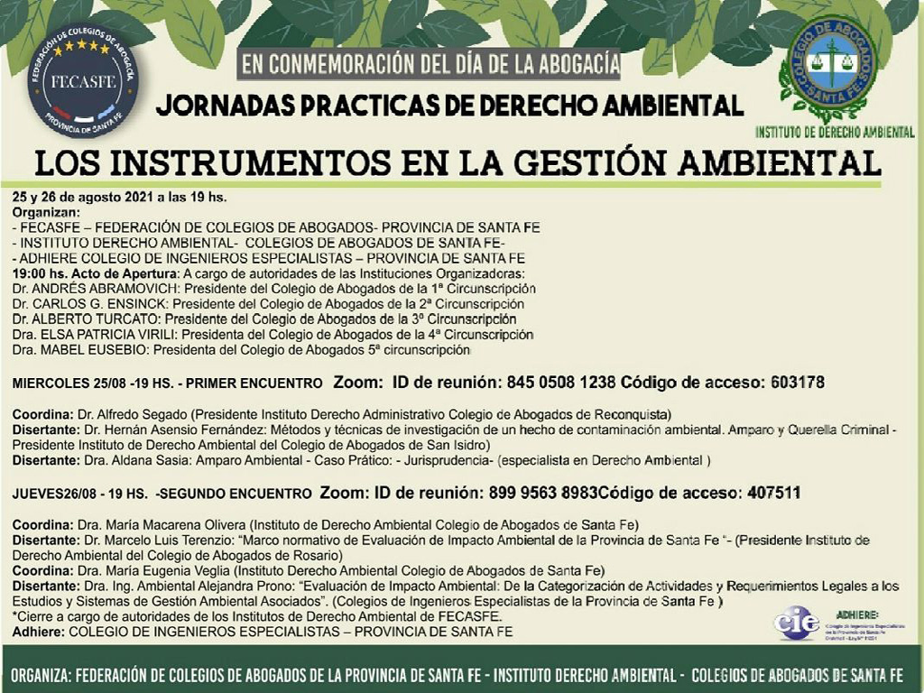 Los instrumentos en la gestión ambiental (Agosto 25 y 26, 19:00)