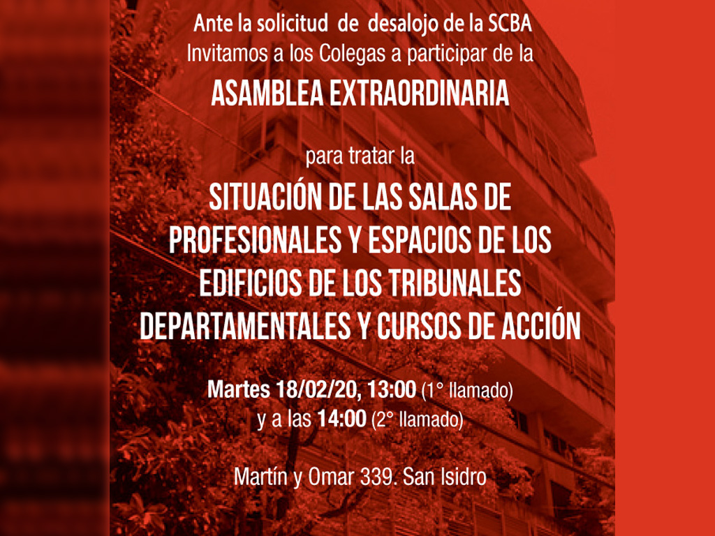 Asamblea Extraordinaria: 18/2/20. Situación Sala de Profesionales de Tribunales