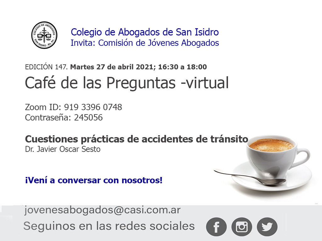 Café de las Preguntas -virtual- CXLVII: 27 de abril de 2021, 16:30