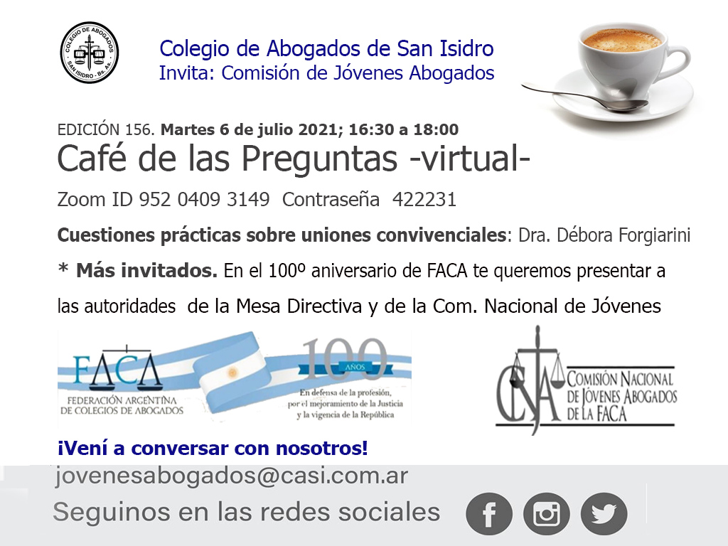 Café de las Preguntas CLVI: 6/7/21, 16:30. ¡Tendremos más invitados!