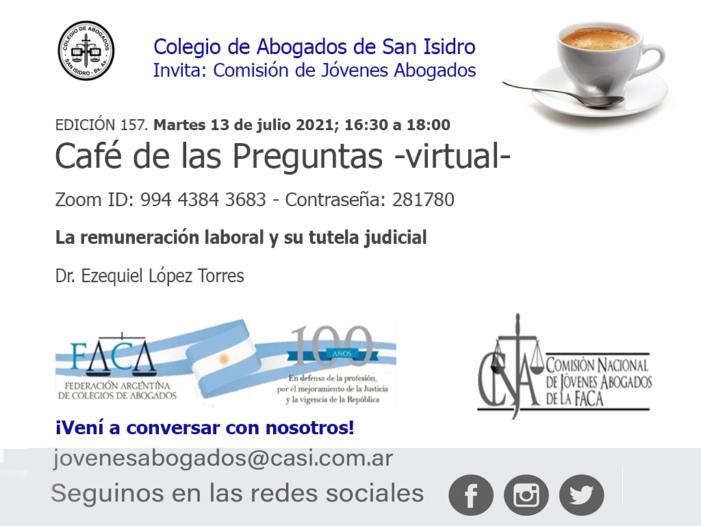 Café de las Preguntas -virtual- CLVII: 13 de julio de 2021, 16:30