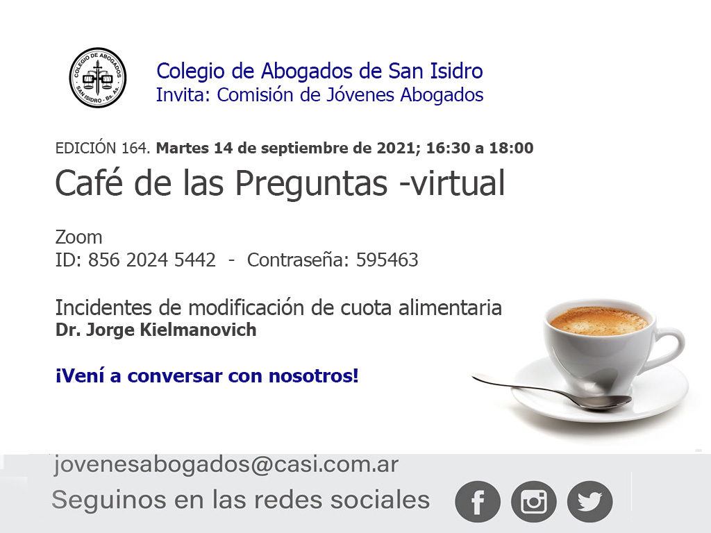 Café de las Preguntas -virtual- CLXIV: 14 de septiembre de 2021, 16:30