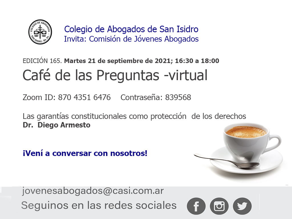 Café de las Preguntas -virtual- CLXV: 21 de septiembre de 2021, 16:30
