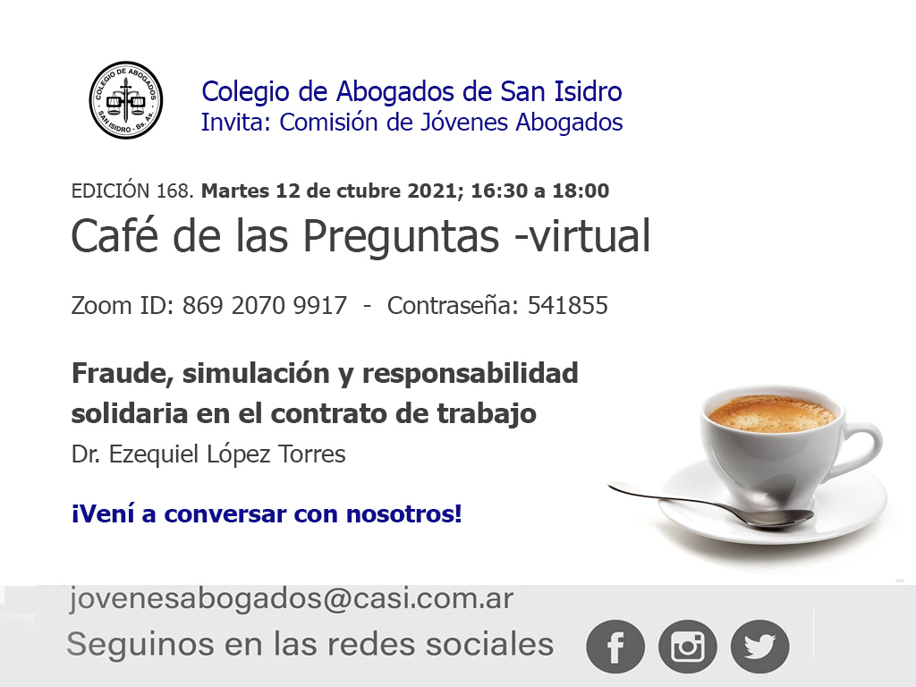 Café de las Preguntas -virtual- CLXVIII: 12 de octubre de 2021, 16:30