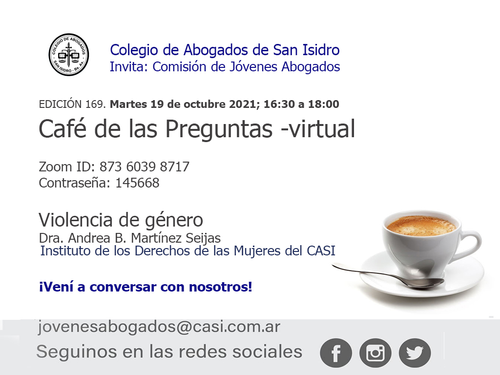 Café de las Preguntas -virtual- CLXIX: 19 de octubre de 2021, 16:30
