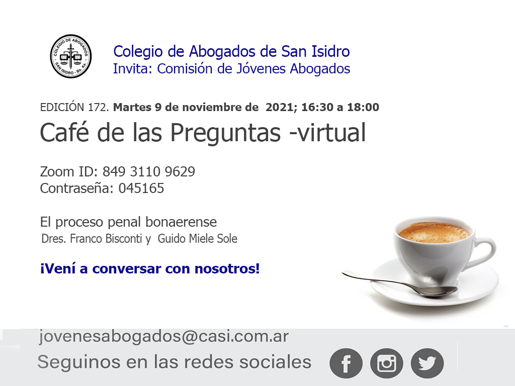 Café de las Preguntas -virtual- CLXXII: 9 de noviembre de 2021, 16:30