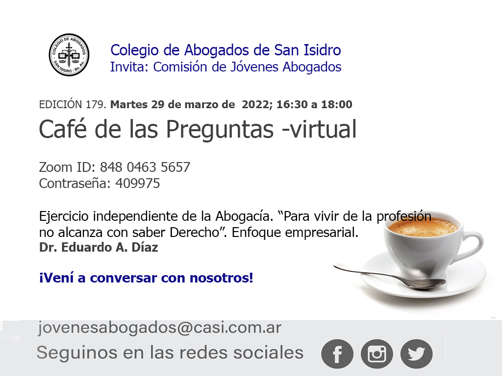 Café de las Preguntas -virtual- CLXXIX: martes 29/3/22, 16:30