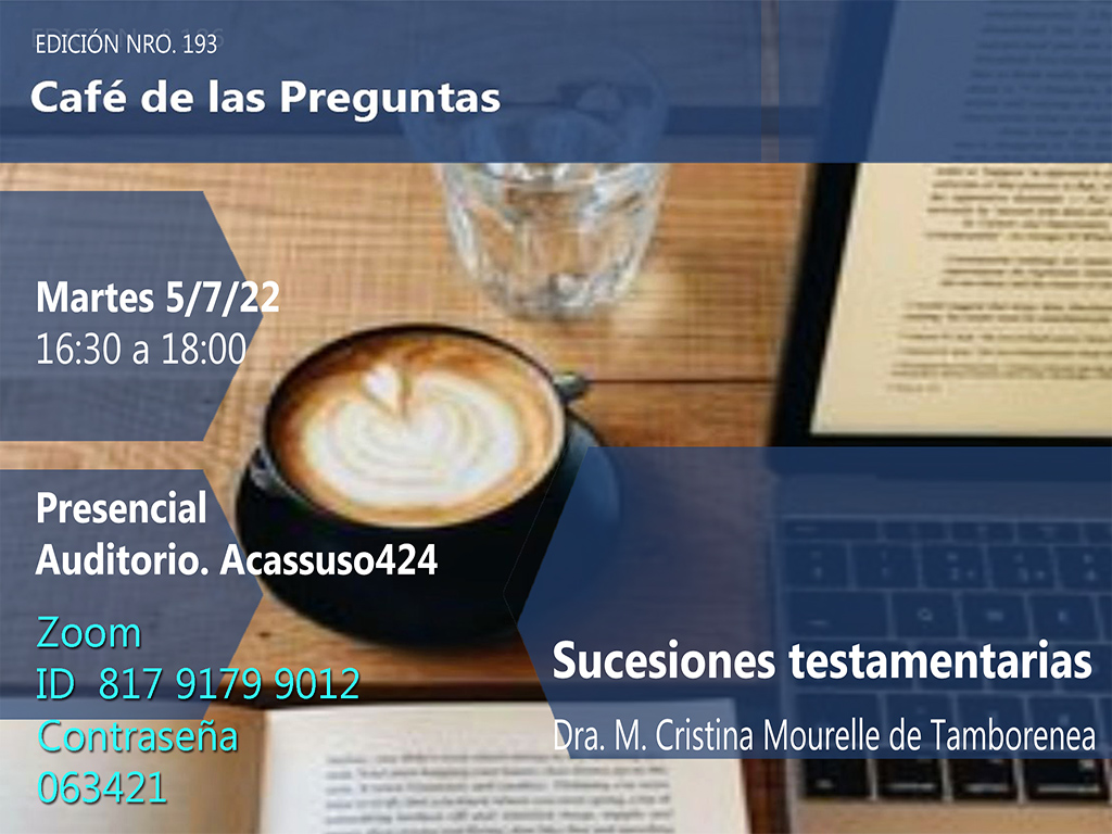 Café de las Preguntas CXCIII: martes 5/7/22, 16:30 -Presencial/virtual-