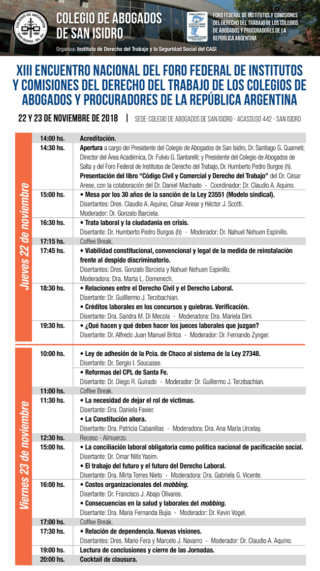 XIII Encuentro Nacional del Foro Federal Derecho Trabajo. 22 y 23/11/18