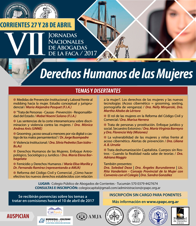 VII Jornadas Nacionales de Abogadas de la FACA, Corrientes 27 y 28/4/2017