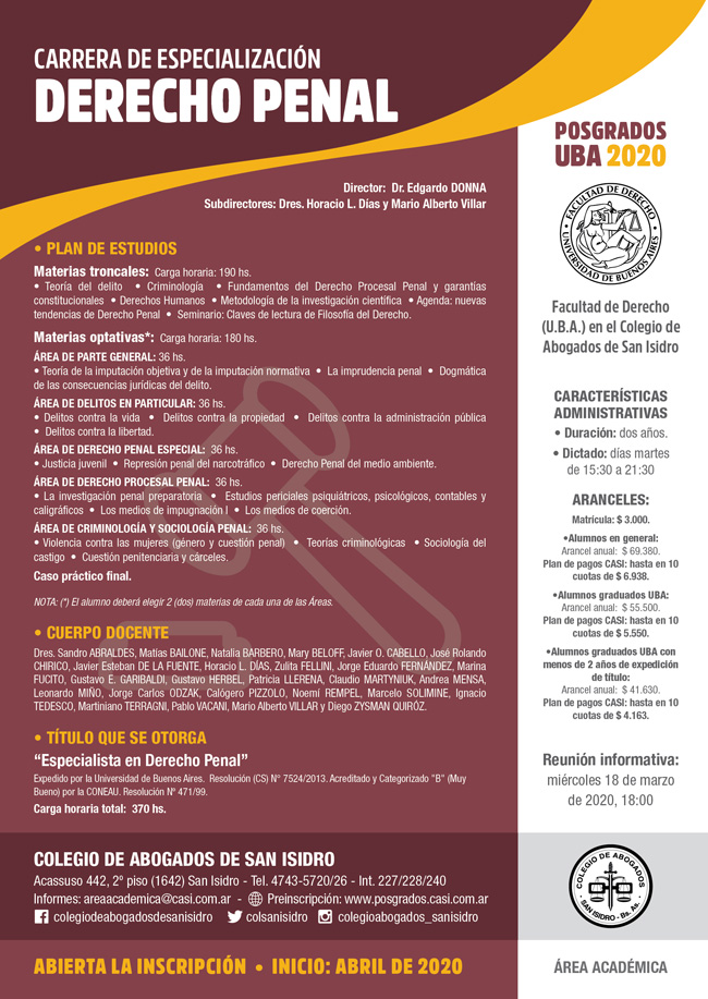 Derecho Penal. Carrera de Especialización | Colegio de Abogados de San  Isidro (CASI)