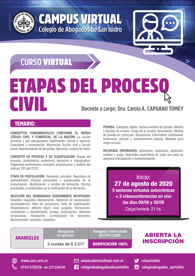 Etapas del proceso civil. Curso virtual Colegio de Abogados de San Isidro (CASI)