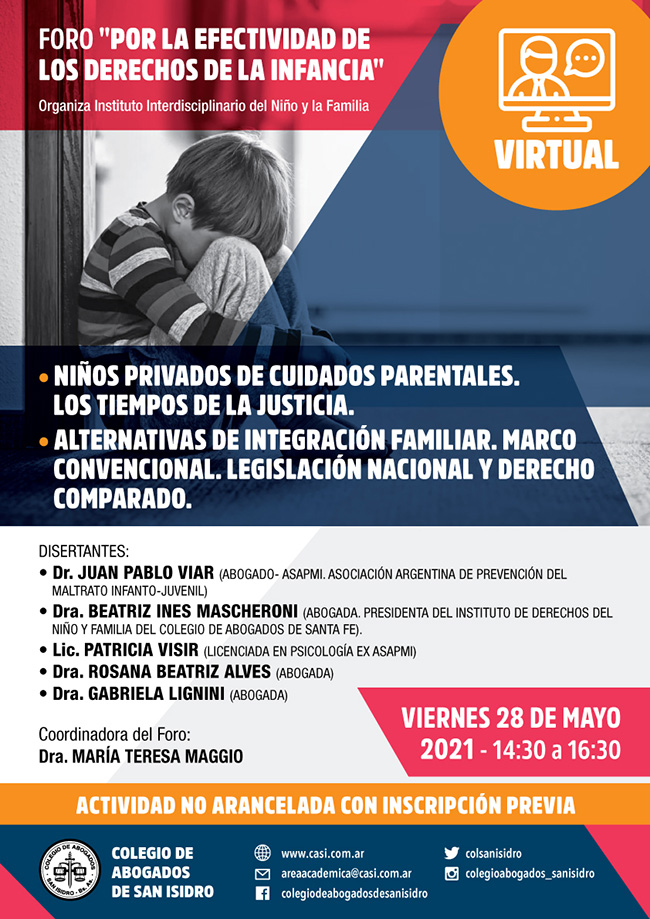 Foro "Por la efectividad de los derechos de la infancia". Encuentro virtual 28/5