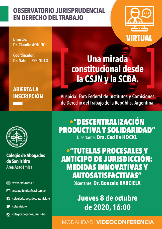 Descentralización productiva y solidaridad. Tutelas procesales y anticipo de jurisdicción. Conferencia