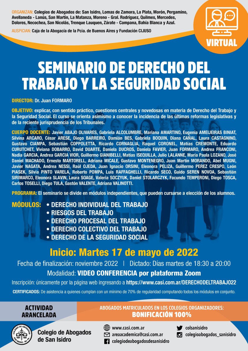 Seminario de Derecho del Trabajo y de la Seguridad Social. Curso virtual 2022
