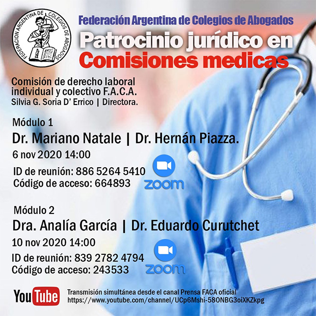 Patrocinio Jurídico en Comisiones Médicas: 6 y 10/11/20