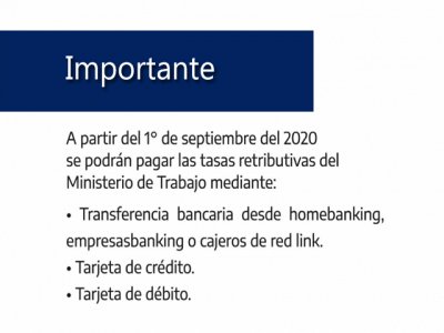 Ministerio de Trabajo. Desde el 1/9 se podrá pagar online las tasas retributivas